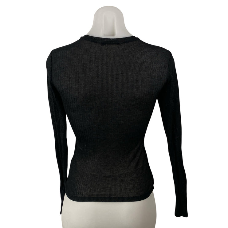 MNG Mango Women's Black Crew Neck Long Sleeve Slim Sweatshirt Sweater Top Sz XS