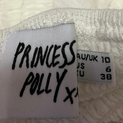 Princess Polly White Short Puff Sleeve Ruched Smocked V Neck Crop Top Size 6