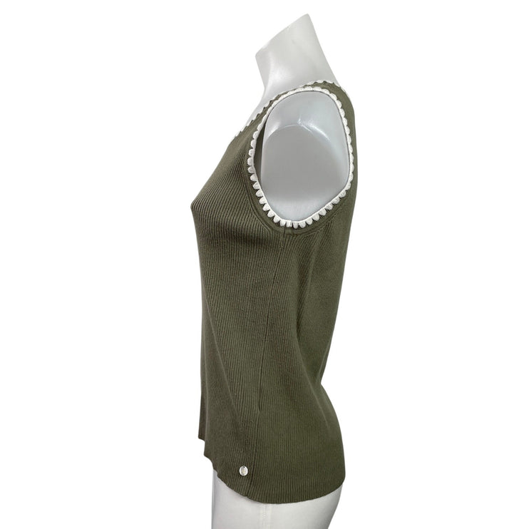 Scotch & Soda Women's Green Ribbed Knit Stitch Trim Sleeveless Tank Top Size M
