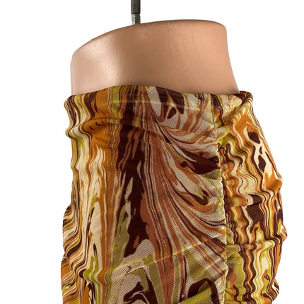 NEW Urban Outfitters Abstract Marble Ruched Retro Mini Pencil Bodycon Skirt Sz M