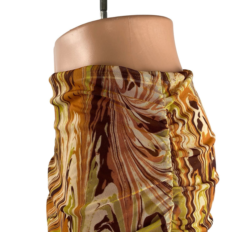 NEW Urban Outfitters Abstract Marble Ruched Retro Mini Pencil Bodycon Skirt Sz M