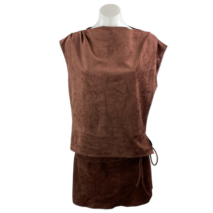 Amanda Uprichard Freya Women's Brown Faux Suede Tie Two Piece Skirt Set Size S