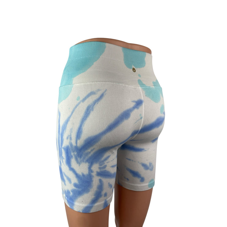 Spiritual Gangster White Blue Tie Dye High Rise Yoga Athletic Biker Shorts Sz XS