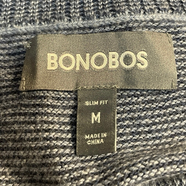 Bonobos Men's Blue Cashmere Knit Striped Long Sleeve 1/4 Zip Sweater Top Size M