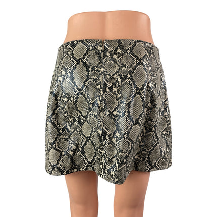 Zara Women's Snakeskin Faux Vegan Leather High Rise Mini Flare A-Line Skirt M