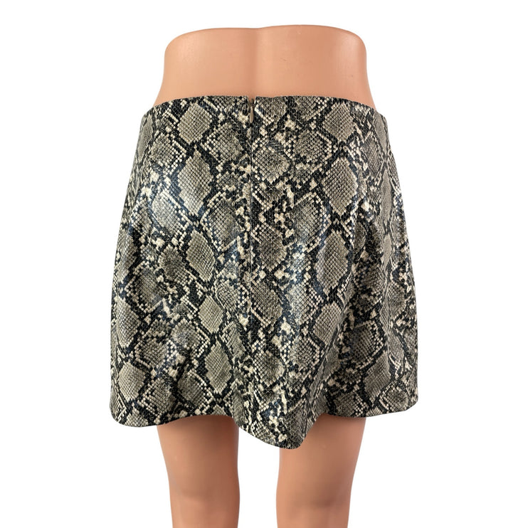 Zara Women's Snakeskin Faux Vegan Leather High Rise Mini Flare A-Line Skirt M