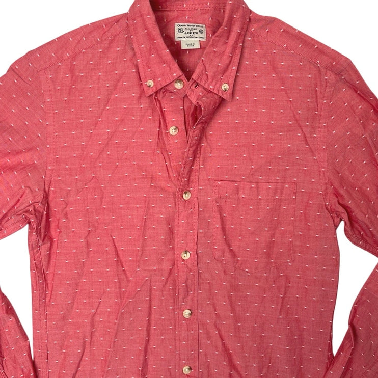 Vintage J.Crew Men's Pink Red Button Down Long Sleeve Collar Pocket Shirt Top XS