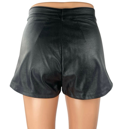 Women's Black Faux Vegan Leather High Waist Straight Leg Casual Shorts Size XS