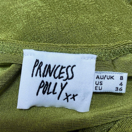 Princess Polly Green Ribbed Knit Halter Sleeveless Cutout Tie Crop Top Size 4