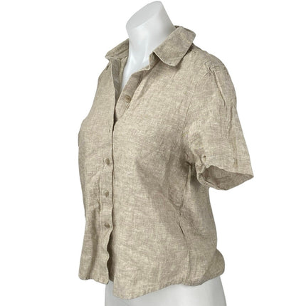 Monki Women's Cream Beige Linen Short Sleeve Button Down Cropped Shirt Size XS