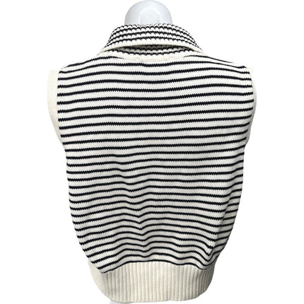 Zara White Black Striped Knitted Sleeveless Collar Crop Sweater Vest Tank Top M