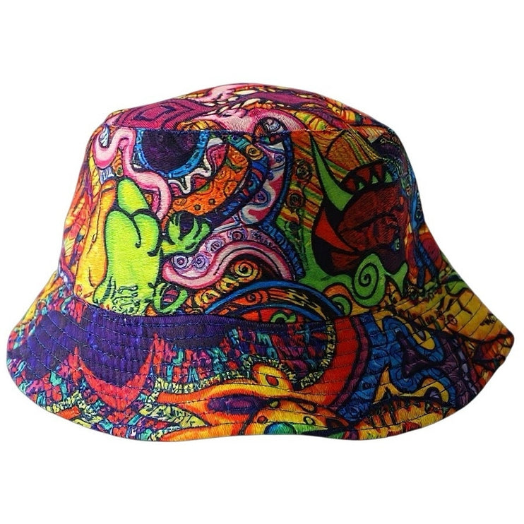 Women's Multicolor Psychedelic Trippy Art Travel Beach Sun Cap Bucket Hat OS