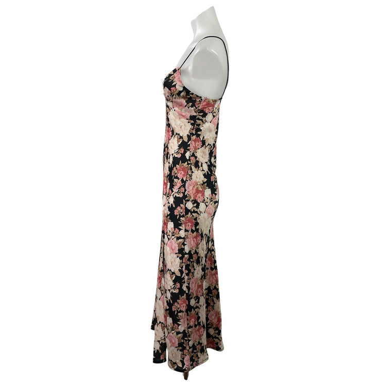 Hello Molly Black Pink Floral Sleeveless Cami Camisole Maxi Summer Dress Size 4