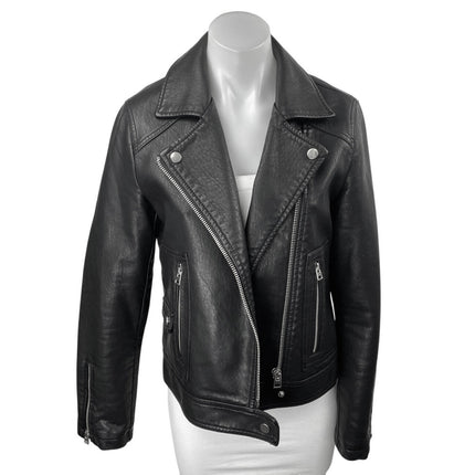 Topshop Women's Black Faux Vegan Leather Full Zip Long Sleeve Moto Coat Jacket 6