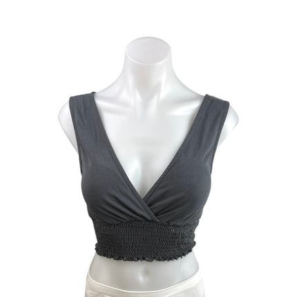 Urban Outfitters Gray Smocked Sleeveless Deep V Stretch Cropped Top Size XS