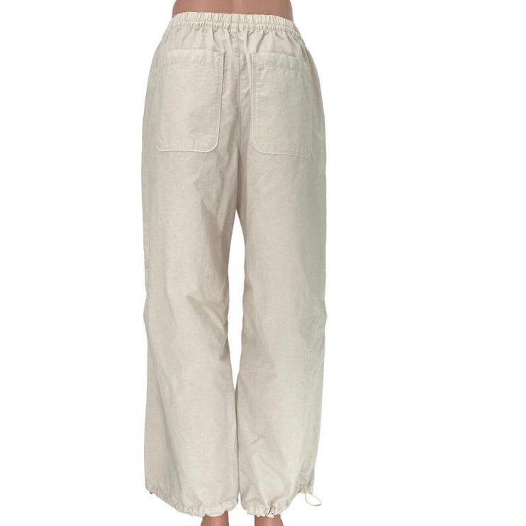 Abercrombie & Fitch Ivory Ruched Straight Leg Drawstring Windbreaker Pants Sz S