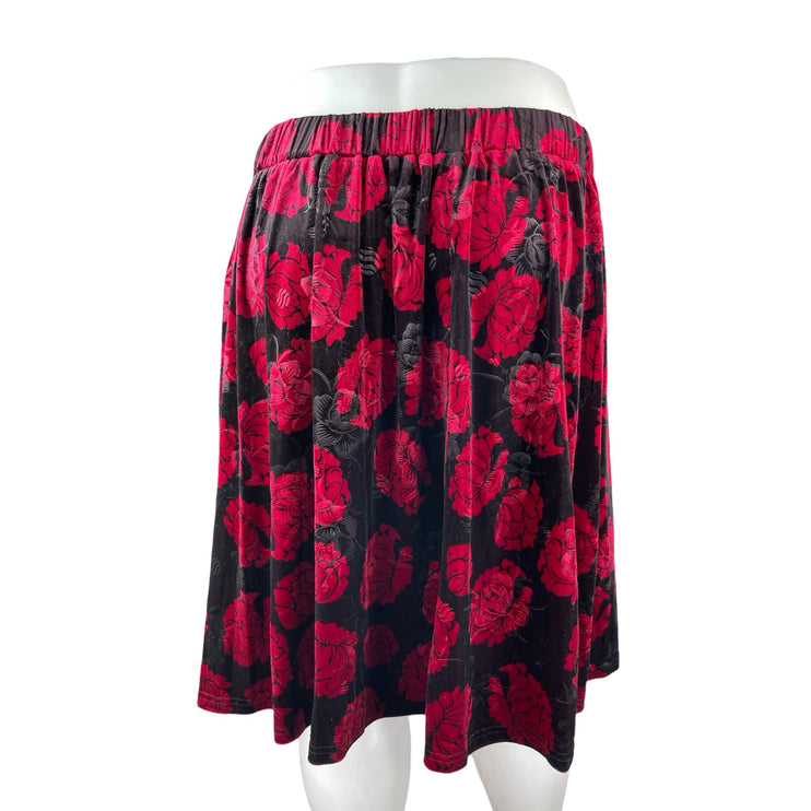Bloomchic Women's Floral Velvet Velour High Rise Mini Flare A-Line Skirt 22/24