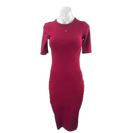 Calvin Klein Jeans Women's Red Short Sleeve Logo T Shirt Bodycon Midi Dress XS