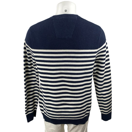 Nautica Men's Navy Blue Striped Logo Crew Neck Long Sleeve Knit Sweater Top L
