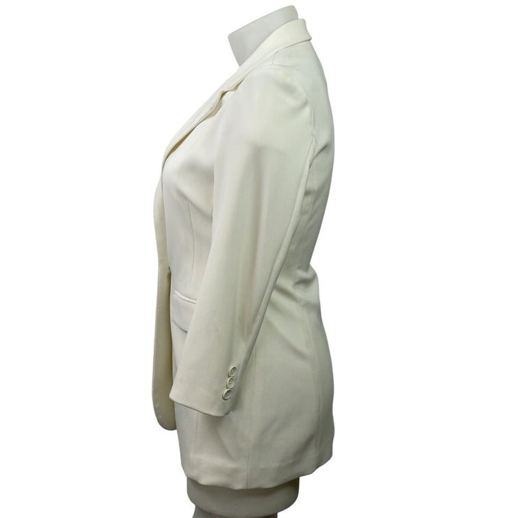 Boston Proper Womens White Notch Collar LOng Sleeve Button Blazer Coat Jacket 12