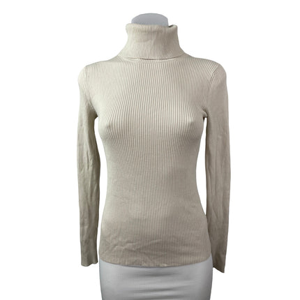 Aritzia Babaton Beige Ribbed Knit Turtleneck Long Sleeve Sweater Top Size XS