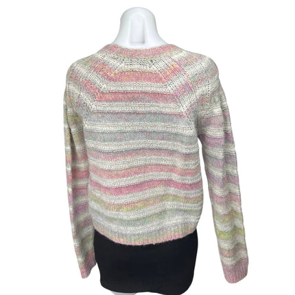 Intermix Pink Multicolor Rainbow Striped Wool Knit Long Sleeve Sweater Top Sz XS