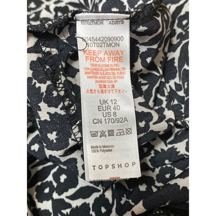 Topshop Black Floral Button Collared Bow Front Long Sleeve Mini Shirt Dress Sz 8
