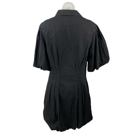 NEW Gap Womens Black Pleated Short Puff Sleeve Button Down Mini Shirt Dress Sz M