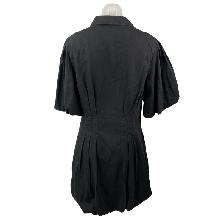 NEW Gap Womens Black Pleated Short Puff Sleeve Button Down Mini Shirt Dress Sz M