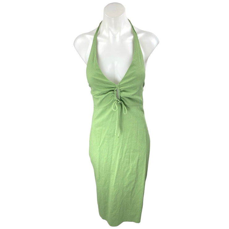 Abercrombie & Fitch Green Plunge Sleeveless Halter Lace Up Sheath Midi Dress SP