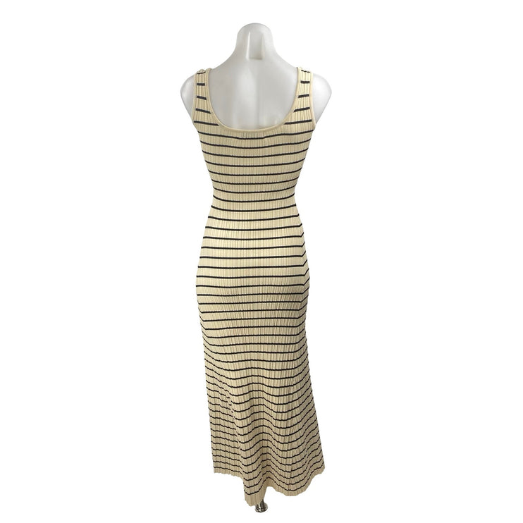 Miou Muse Women's Cream Black Stripe Ribbed Sleeveless Maxi Tank Dress Size S