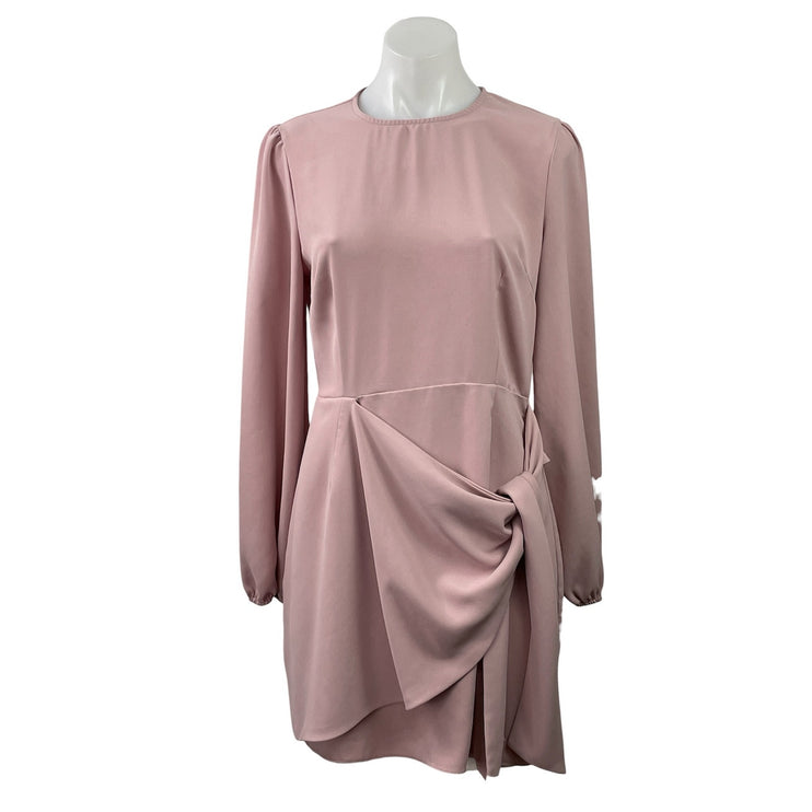 Farrow Womens Pink Long Sleeve Tie Knot Front Back Zip Mini Skater Dress Size M