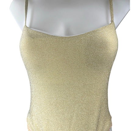 Maiyo Cristalina Women's Gold Metallic Sleeveless Cami Tank Bodysuit Top Size M