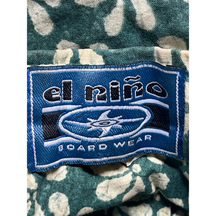 El Nino Board Wear Mens Green Floral Short Sleeve Button Up Hawaiian Shirt Top L