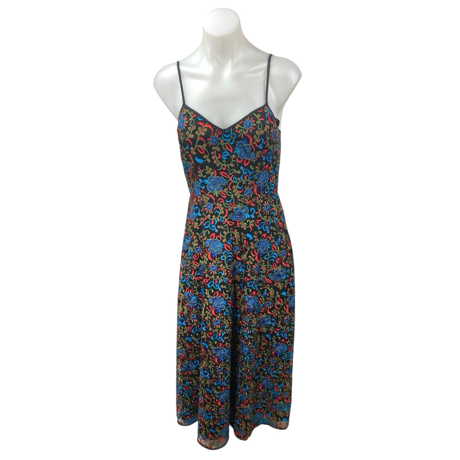 Monique Lhuillier Canossa Floral Embroidered Sleeveless Midi A-Line Ta   Brie