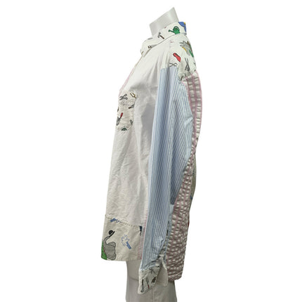 Outsiders Division Women Striped Graphic Patchwork Long Sleeve Button Up Shirt L