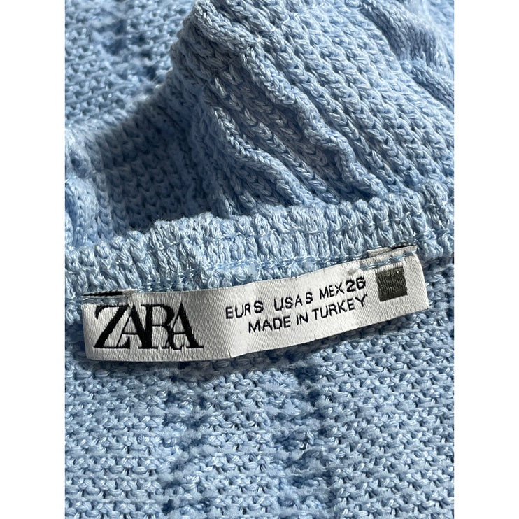 Zara Women's Blue Cable Knit Sleeveless Sweetheart Neck Crop Cami Tank Top Sz S