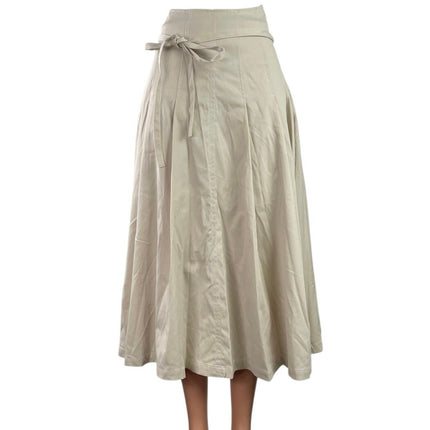 NEW Majestic Legon Beige High Waisted Smocked Tie Pleated A Line Mini Skirt Sz S