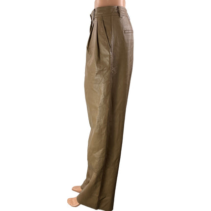 Aritzia Babaton Tan Faux Leather Vegan High Rise Wide Leg Trousers Pants Size 6
