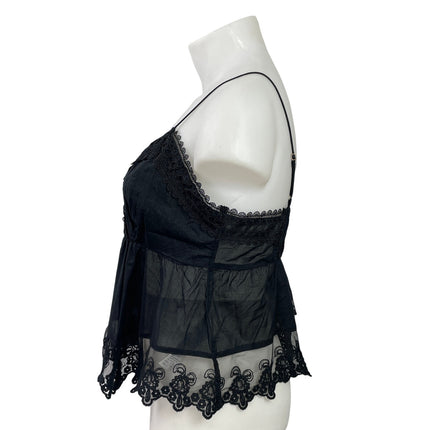 Abercrombie & Fitch Black Sleeveless Embroidered Babydoll Lace Trim Cami Top XL