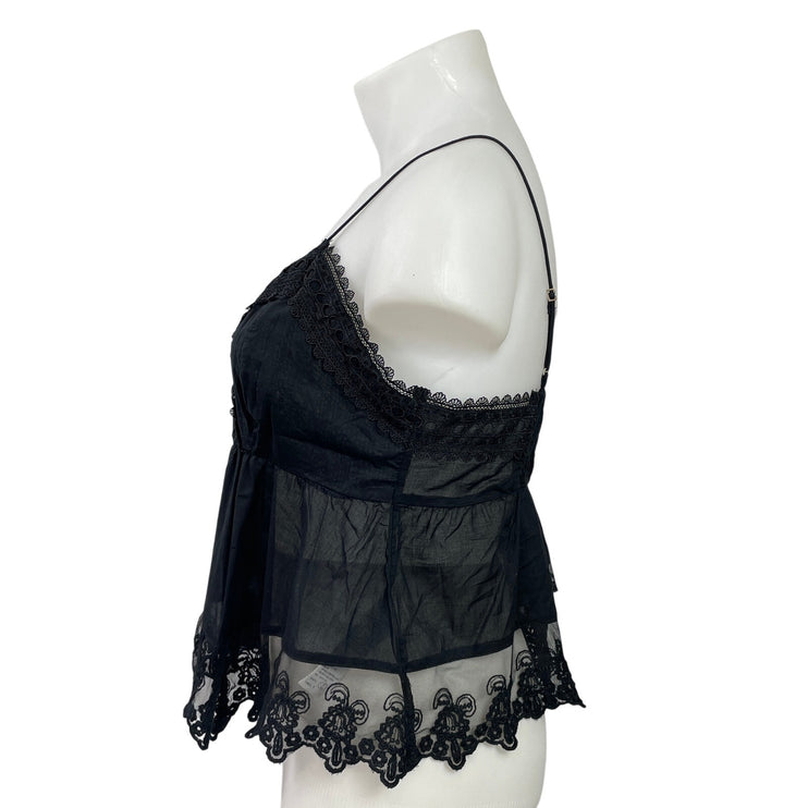 Abercrombie & Fitch Black Sleeveless Embroidered Babydoll Lace Trim Cami Top XL