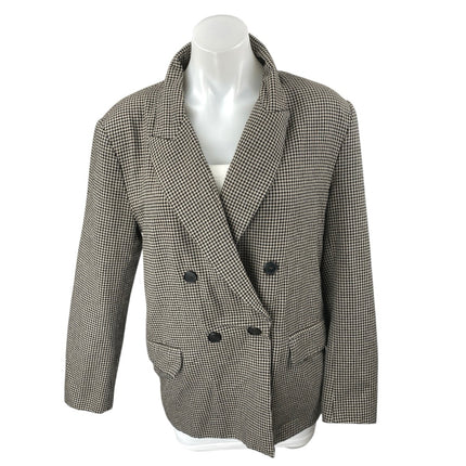 Zara Women's Black White Checkered Double Breasted Long Sleeve Blazer Coat Jacket L