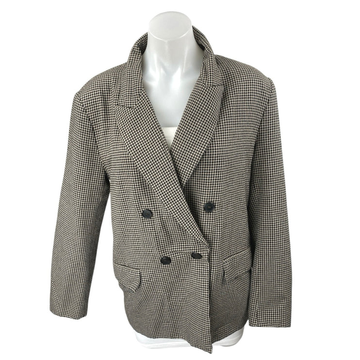 Zara Women's Black White Checkered Double Breasted Long Sleeve Blazer Coat Jacket L
