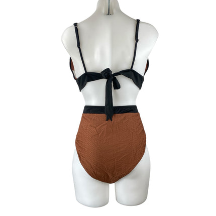 NEW Sanctuary Brown Honeycomb Triangle High Waist Two Piece Bikini Swimwear Sz L