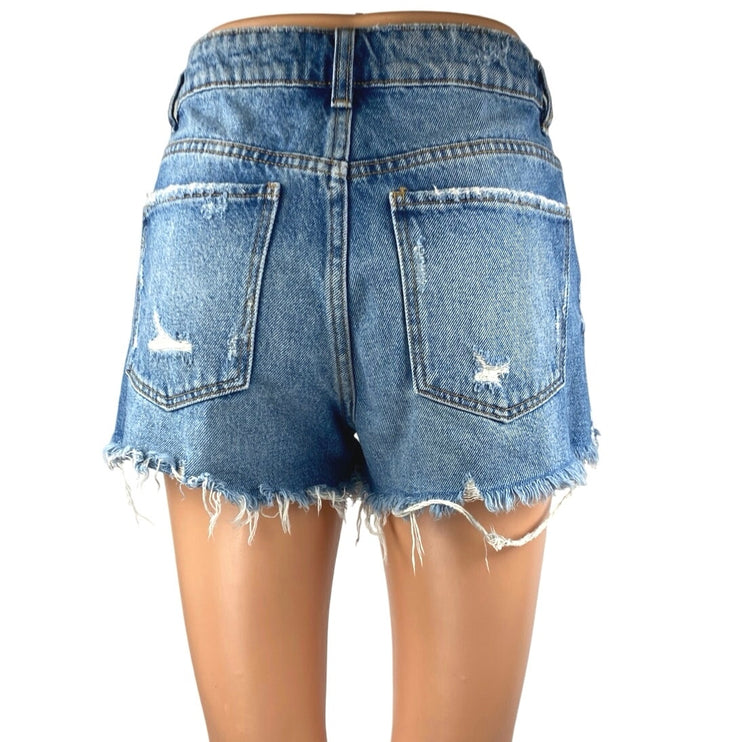 Zara Women's Blue Distressed Cut-Off High Waisted Denim Jean Shorts Size 2