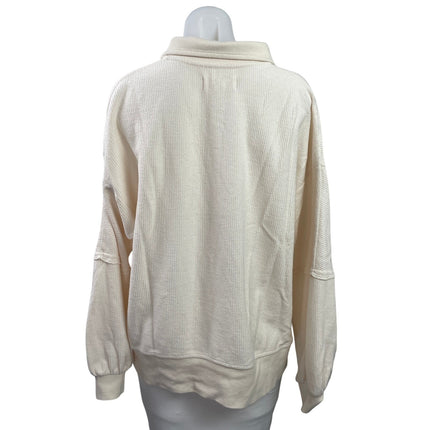 Thread + Supply Women's Cream Long Sleeve Snap Rib Knit Polo Sweatshirt Top M