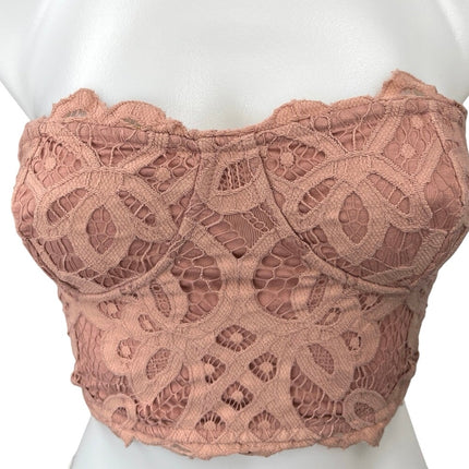 Free People Adella Pink Strapless Lace Crochet Tube Corset Bralette Crop Top XS