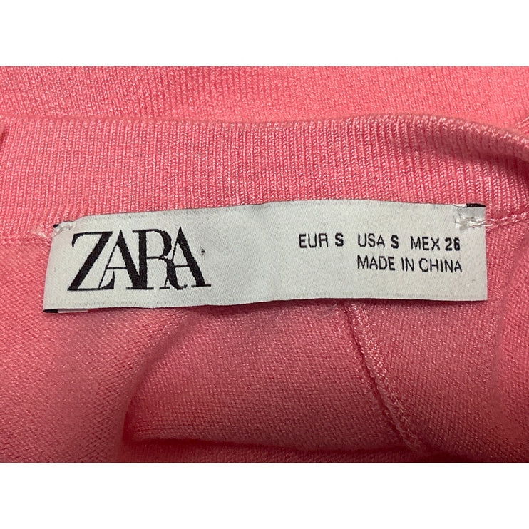 Zara Women's Pink Knit Sleeveless Button Back Crop Sweater Vest Tank Top Size S