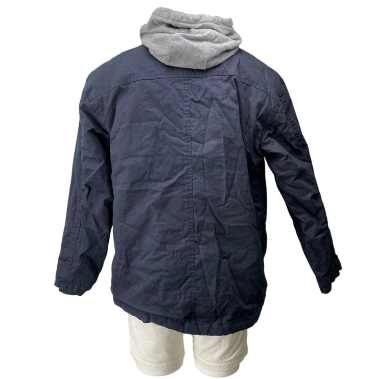 Wrangler Chore Bomber Men's Navy Blue Hooded Snap Workwear Coat Jacket Size XL