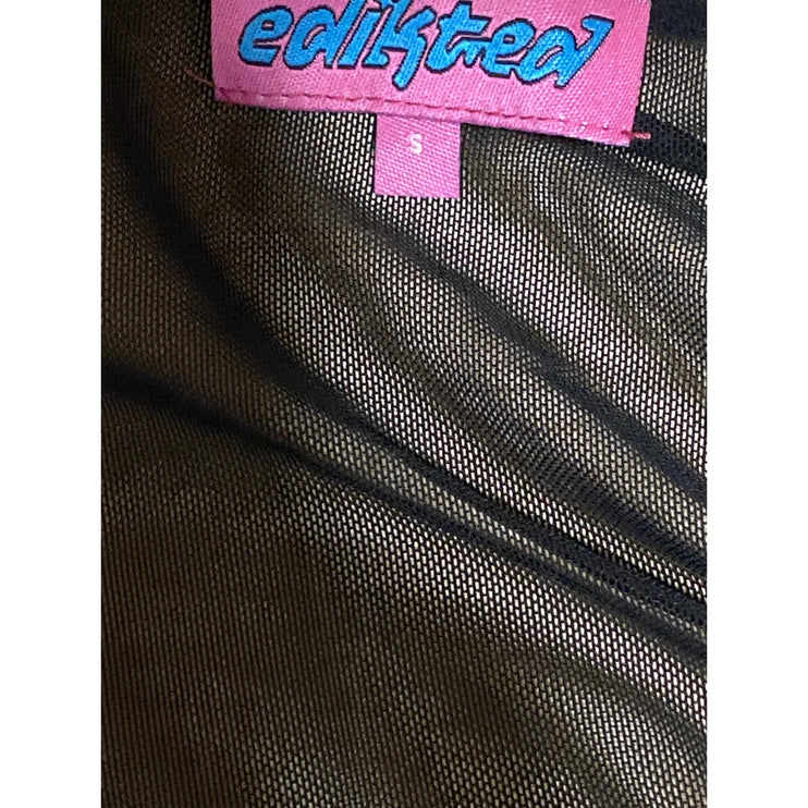 Edikted Women Black Mesh Sheer Bandeau Square Neck Long Sleeve Blouse Top Size S